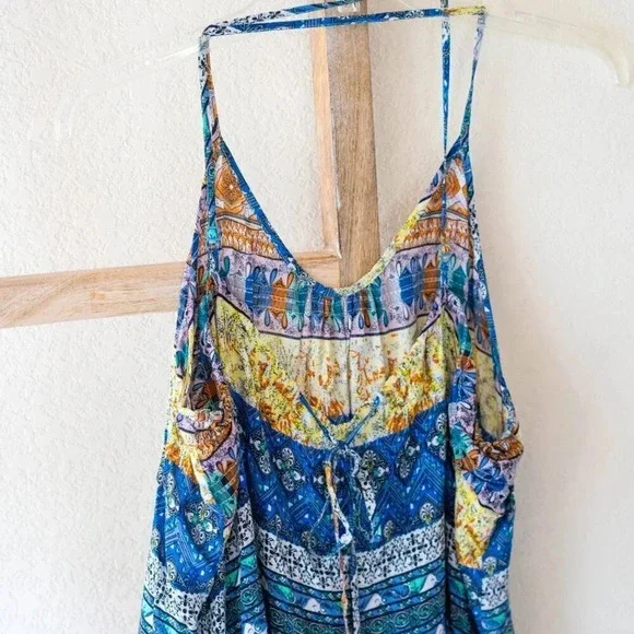 UMGEE SUNDRESS Sz Large MULTICOLOR POMPOM TASSEL SWING SWIM COVERUP BOHO - Picture 4 of 8